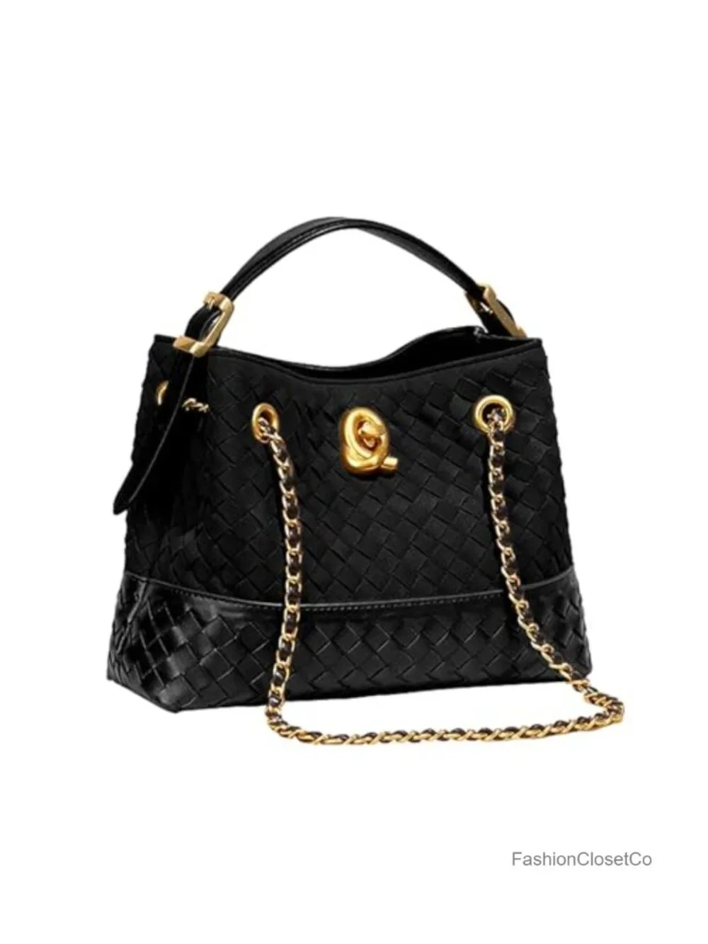 Woven Suede Tote Bag Small Shoulder Hobo Purse Vegan Leather Twist Lock